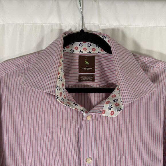 Tailorbyrd Dress Shirt Men's XXL Blue Red Striped Button Up Long Sleeve Cotton - Picture 6 of 12